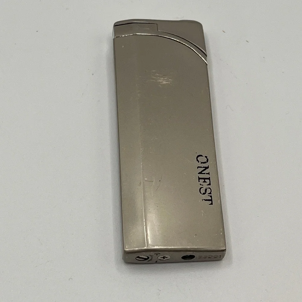 ONEST Silver Tone Vintage Art Deco Style Sleek Refillable Lighter - Still Sparks
